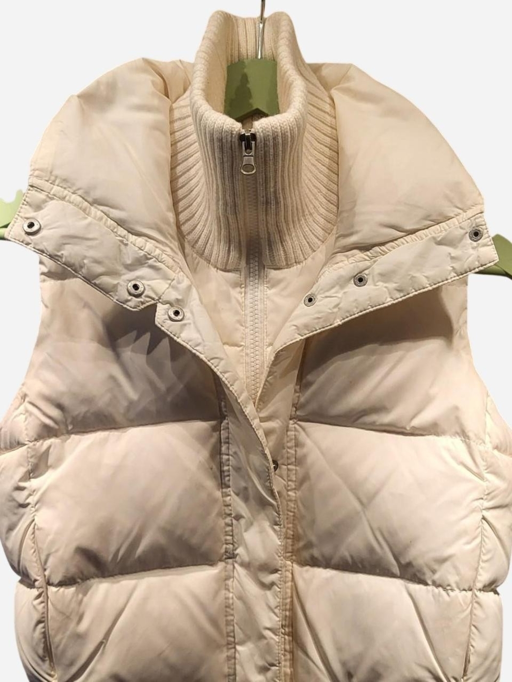 Cream Quilted Puffer Vest with Rib-Knit Funnel Neck
